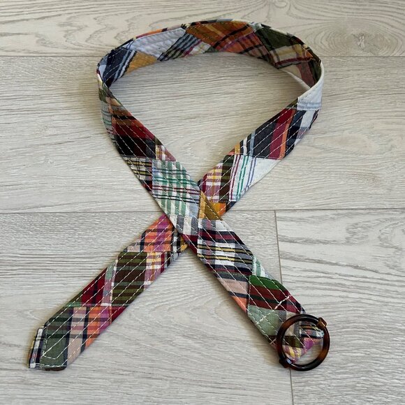 J. Crew Colorful Preppy Madras Plaid Patchwork Quilt Belt - Picture 1 of 16